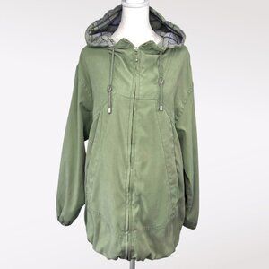 Mulberry Street Green Hooded Jacket Zip Front Drawstring Hem Vintage 90s Large